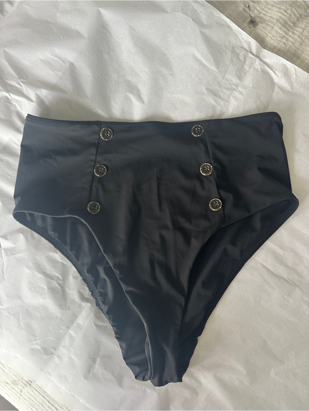 Amaio High-Waist Black Bikini Bottom with Decorative Buttons